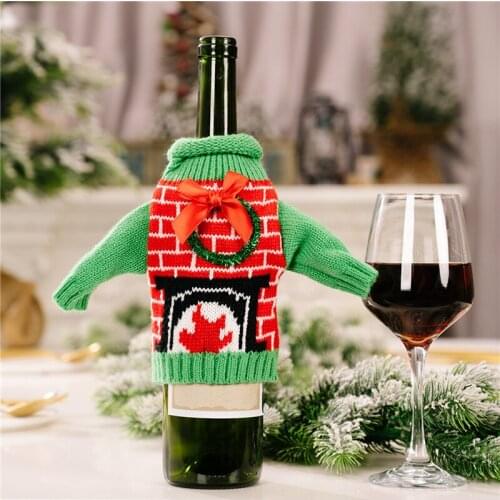 Knitted Christmas Wine Bottle Cover Decorations New Year Xmas Family Dinner Party Santa Wine Bottle Sweater Cover Bag