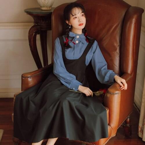 Autumn Woman skirts Vintage High waist Casual retro female strap Long skirt 100% cotton faldas mujer moda 2020