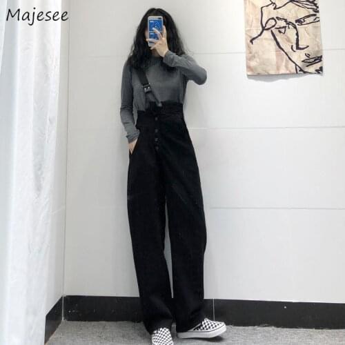 One-shoulder Jumpsuits Women Denim Solid Asymmetrical Button New Design Overalls Streetwear Korean Style Dance Daily Loose Femme