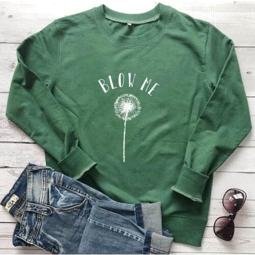 Blow Me 100% Cotton Sweatshirt Aesthetic Tumblr Hipster Graphic Pullovers Cute Women Botanical Flower Sweatshirts Streetwear