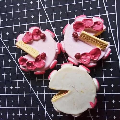 1pcs/lot resin flatback happy cake 32mm Jewelry Mobile Phone Hairpin Headwear DIY Accessories