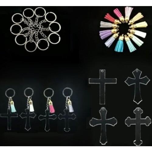 10pcs/lot Personalized Blank Acrylic Clear Cross Keychain Customized Abnormity Acrylic Keychain DIY Transparent Acrylic pendant