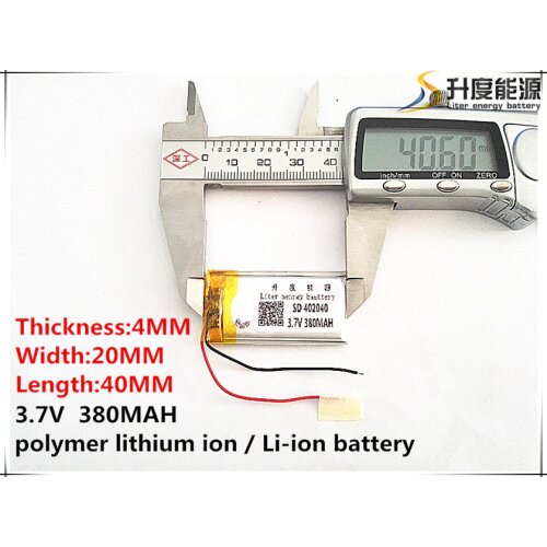 2pcs [SD] 3.7V,380mAH,[402040] Polymer lithium ion / Li-ion battery for TOY,POWER BANK,GPS,mp3,mp4,cell phone,speaker