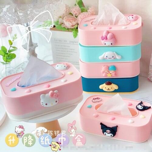 21cm Kawaii Sanrioed HelloKt Mymelody LittleTwinStars Cinnamoroll Kuromi Purin Maru Home Desktop Rectangular Lifting Paper Box