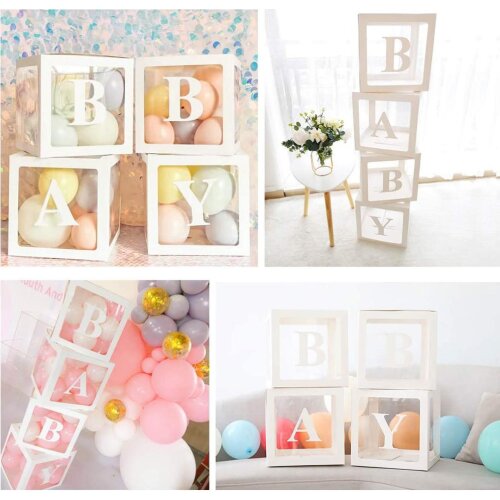 Baby Shower Decorations for Boy Latex Balloon Transparent Box Girl Baby Shower Baby Birthday Party Decoration Backdrop 4 Pcs Box