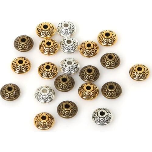 50PCs 6mm Antique Gold Bronze Silver Plated Tibetan Metal Beads Loose Spacer Beads for Jewelry Making DIY Bracelet