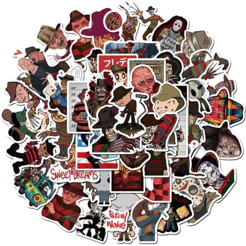 50pcs Horror Movie Freddy Krueger Stickers For Motorcycle Laptop Skateboard Car Decal For Kids Toys Waterproof Sticker