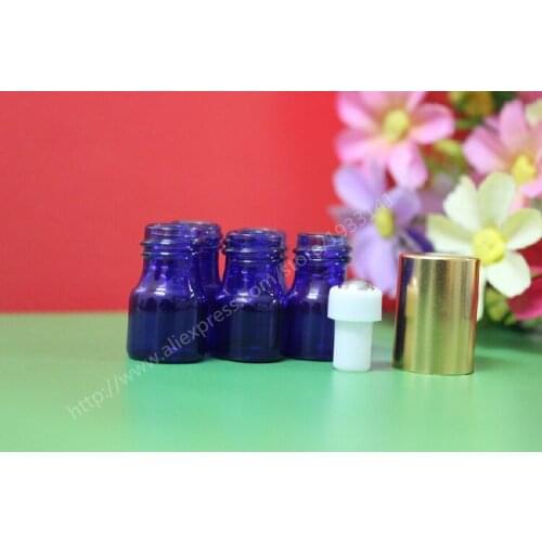 500pcs 1ml blue roll on roller bottles for essential oils roll-on refillable perfume bottle deodorant containers with gold lid