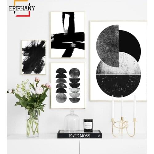 Abstract Black and White Art Print Scandinavian Poster Watercolor Modern Minimalist Canvas Painting Wall Picture for Living Room