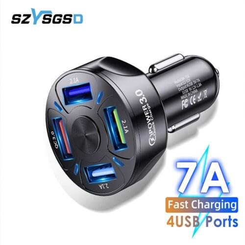 Car USB Charger 7A 48W 4 port Quick Charge 3.0 4.0 Universal Fast Charging For iphone 11 Pro Samsung a31 Car Cigarette Adapter