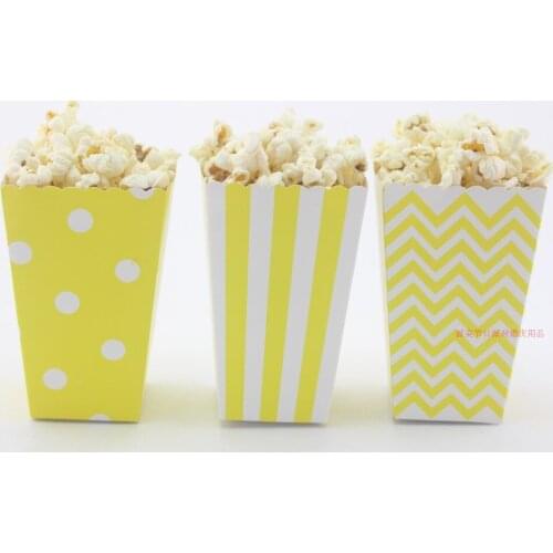 Free Shipping 24 X Yellow Polka Dot Popcorn Box Birthday Wedding Party Deco Supply Stripe Popcorn Cup
