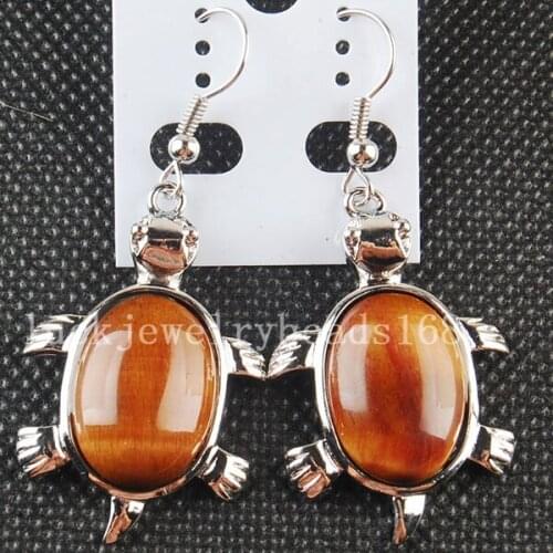Free Shipping Women Fashion Jewelry Tigers Eye Turtle Bead Earrings 1Pair C3518