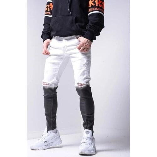 Black white jeans with gradient Mens Jeans Print Destroyed Ripped Design Pencil Pants Ankle Skinny Men High Quality Fashion Stre