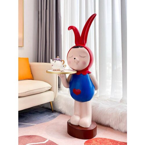 Home Decor Resin Rabbit Statue Ornaments Lovely Light Luxury Creative Big Housewarming Gift Tray Statue Decoration Angel Demon