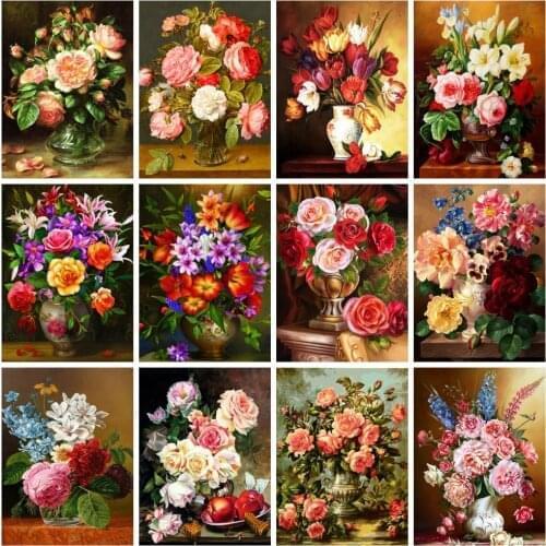 Kamy YI 5D Diamond Embroidery Painting Peony Flower Full Square Round Drill Handicraft Mosaic Vase Rhinestone Kit Home Decor