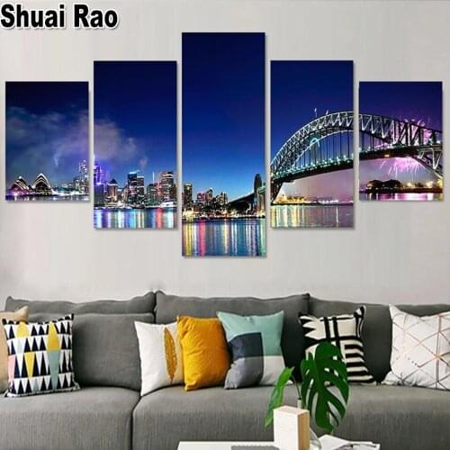 City Landscape 5D Diy diamond painting 5 Panel,diamond mosaic diamond embroidery Sydney Harbour,Full Square/round Drill Wall Art