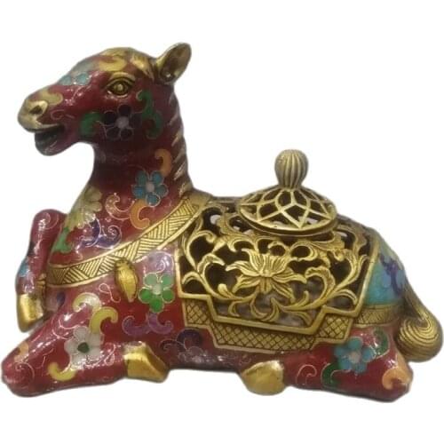 Chinese Old Beijing Old goods Copper Brass cloisonne filigree enamel horse incense burner