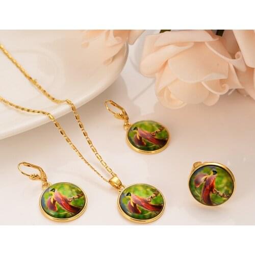 Dubai India Africa gold butterfly crystal set individuality fashion girl bride engagement wedding ring earrings necklace to give