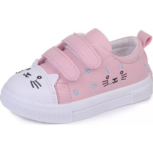 Fashion Girls Casual Shoes White Skate Sneakers For Toddlers Kids Childrens Anti-slid Sports Shoes Cute Cartoon Cat