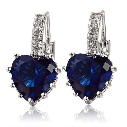 Fashion Jewelry Blue Dangle Rhinestone Earrings Heart Leverback Earrings For Women Brincos Retro Hanging Dangle Earring серьги