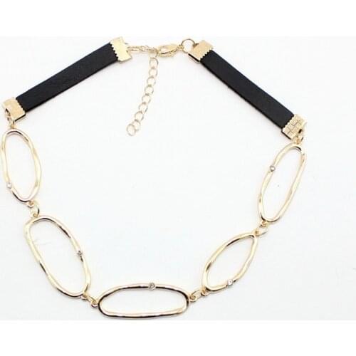 2016 New crystal jewelry alloy Metal oval short necklace simple Leather cord chokers necklace