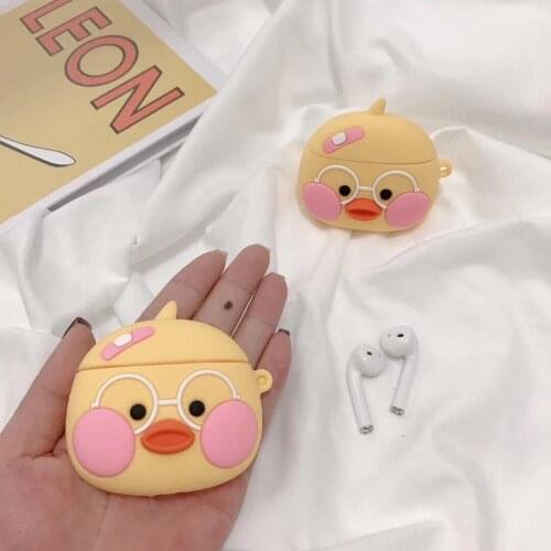 New Cartoon Yellow Duck Keychain Apple Airpods 2 Silicone Case Bluetooth Wireless Headphone Cute Earphone Cover With Strap