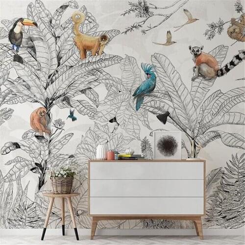 Milofi custom French tropical rainforest animal and plant wallpaper custom large mural living room dining room background wall c