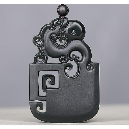 Natural A hetian jade hollow handcarved dragon black jade green jade pendant jade necklace unique jadeite jade necklaces