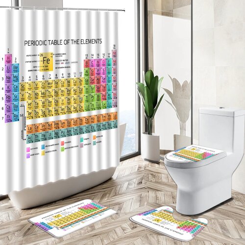 Periodic Table Shower Curtain Chemical Digital Printing Waterproof Screen Non-Slip Pedestal Rug Toilet Cover Bathroom Deco Set