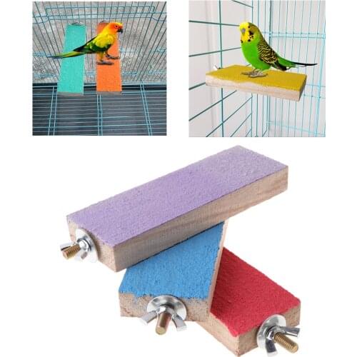 Parrot Perch Stand Holder Cage Platform Colorful Wood Paw Grinding Bird Parakeet Chew Toys Birds Supplies 3 Sizes C42