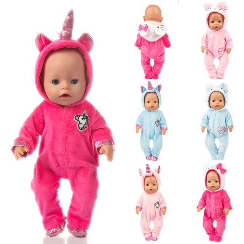 Drop shipping 43cm baby new born Doll Clothes rompers Unicorn Kitty Pony Dolls Clothes