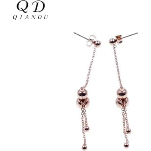 Qian Du lady pendant rose plated gold chain powder pearl pendant luxury push-pull button selling earrings