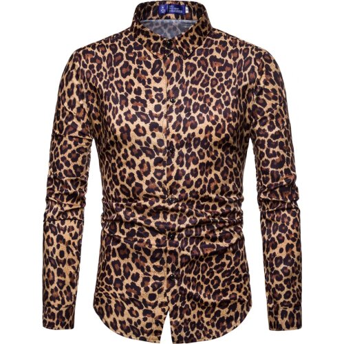 Mens Trend Nightclub Leopard Print Shirt High Quality Long Sleeve Shirt Male Social Casual Party Shirt Chemise Homme Dress Shirt