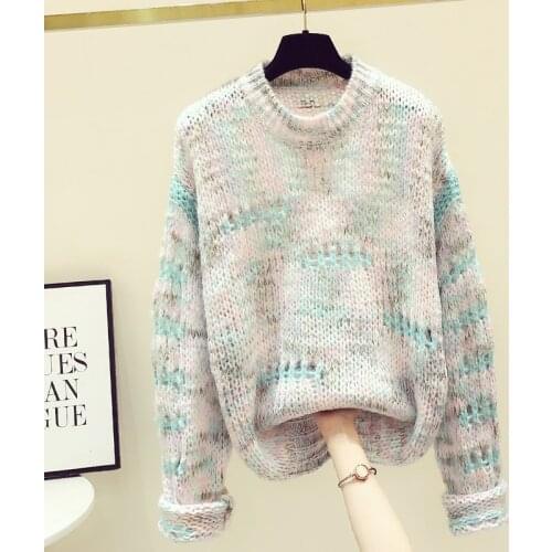 Ripped Pullover Outerwear Sweater Womens 2020 New Color Design Loose Knitted Top Fashion Long Sleeve Knit Shirt Girls Sweaters