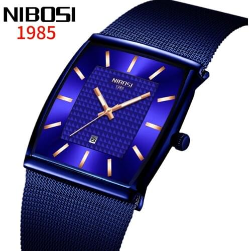 Blue NIBOSI Chronograph Square Clock Custom Design Sport Men Watches Waterproof Creative Watch Man Wristwatch Relogio Masculino