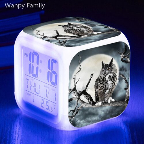 Owl LED Alarm Clock 7 Color Night Glowing Touch Sensing Alarm Clock Kids room Multifunction Flash Digital Watches Clock