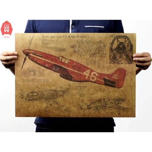 Vintage Retro Paper Poster P-51 "Mustang" Wall Sticker Wallpaper 51cm x 35.5cm Art Posters