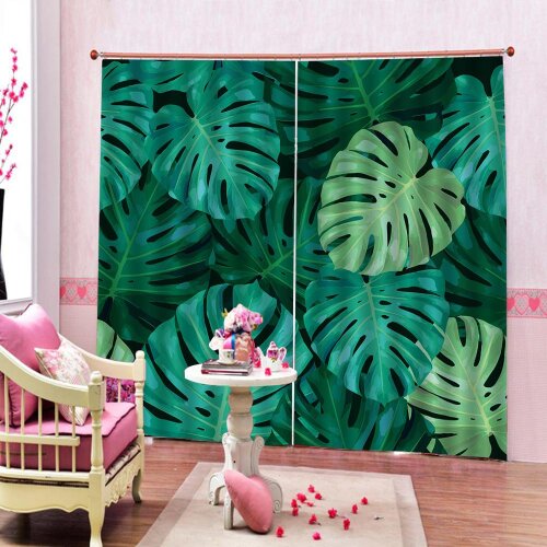 Curtains for Living Room Green Leaf Printed Window Curtain Customized Cortinas home drapes