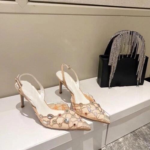 Summer new style rhinestone lace stiletto high heel all-match female sandals pointed toe banquet dress custom single shoes