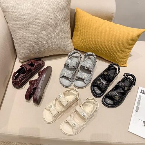 Small sweet wind sandals women in 2021 the new summer leather joker Velcro thick soles Rome ins beach shoes