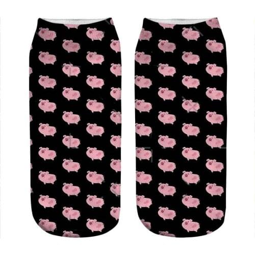Womens socks kawaii waddles pink pig in black Printed Socks Woman harajuku Happy Funny Novelty cute girl gift Socks for women