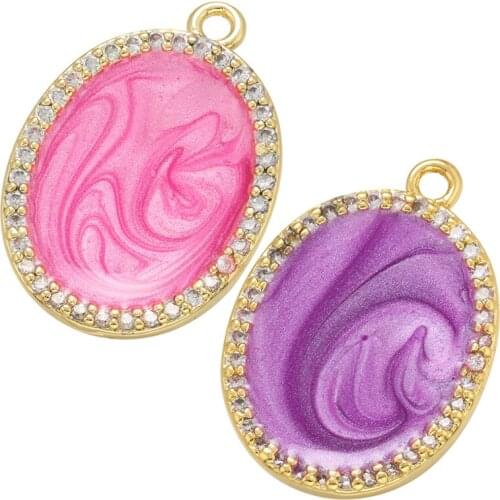 ZHUKOU Oval Dripping oil Enamel Starry Sky Quicksand Pendant DIY handmade Necklace earrings jewelry accessories wholesale VD961