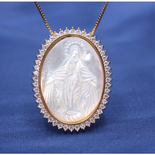 2020 Hot Gold color Virgin Mary Pendant Necklace around Zirconias Natural Freshwater Mother Of Pearl Necklace for Women Jewelry