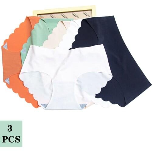 3Pcs Women Seamless Underwear Mid Waist Panties Ice Silk Lingerie Breathable Comfortable Briefs Hot Sale Skin-Friendly Underpant