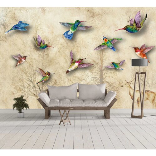 8d Modern minimalist European elk bird oil painting Wallpaper for living room TV background bedroom background 3d mural Decor