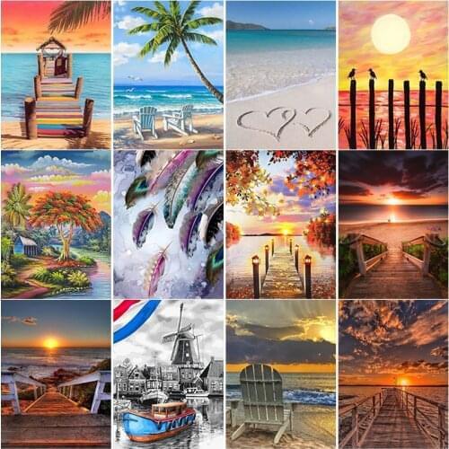 New 5D DIY Diamond Painting Bridge Scenery Diamond Embroidery Sunset Cross Stitch Full Square Round Drill Crafts Home Decor Gift