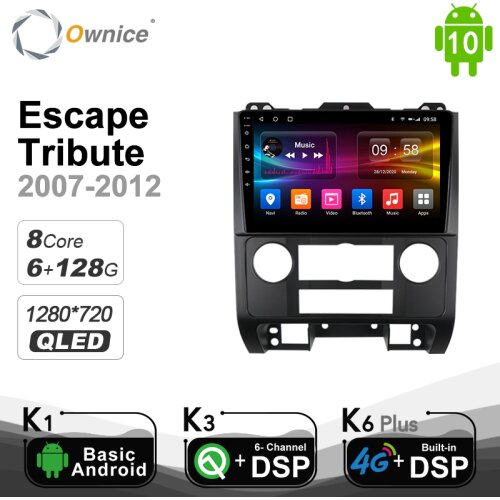 1280*720 IPS Ownice Android 10.0 Car Radio Player for Ford Escape/Tribute 2007 - 2012 GPS 2 Din Auto Audio HDMI Stereo 6G+128G