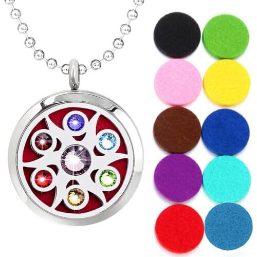 Stainless Steel Diffuser Necklace Pendant Chakra Yoga Lucky Hand 30mm Aromatherapy Perfume Locket Women Jewelry 10pcs Pads Gift