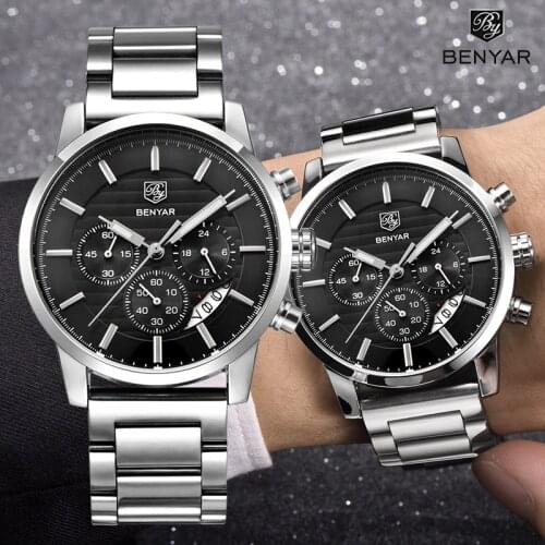 BENYAR Business quartz mens watches sport watches for men stainless steel multifunction clock men waterproof chronograph 2020