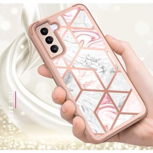 Funda Case for Samsung Galaxy S21 Ultra Note 20 S9 S10 Plus Note 10 Plus 3 in 1 Shockproof Plating Marble Coque Phone Case Cover